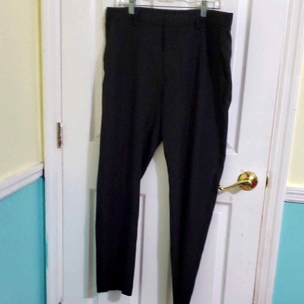 Kenneth Cole Reaction Black Flat Front Straight Leg Business Event Pants 34 X 30